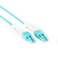 OM4 50/125 Multimode Fiber Optic Patch Cable - Reversible Polarity, Push-Pull Tab Connectors, OFNR PVC, LC-LC, Aqua